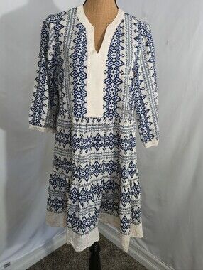 fig and flower Cream and Blue Printed Midi Dress